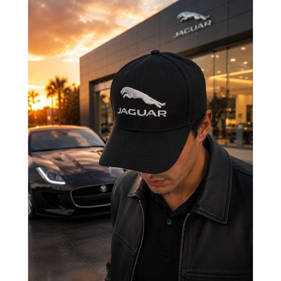 Jaguar Black Adjustable Hat Cap Embroidered Logo Dad Strapback Cotton NEW